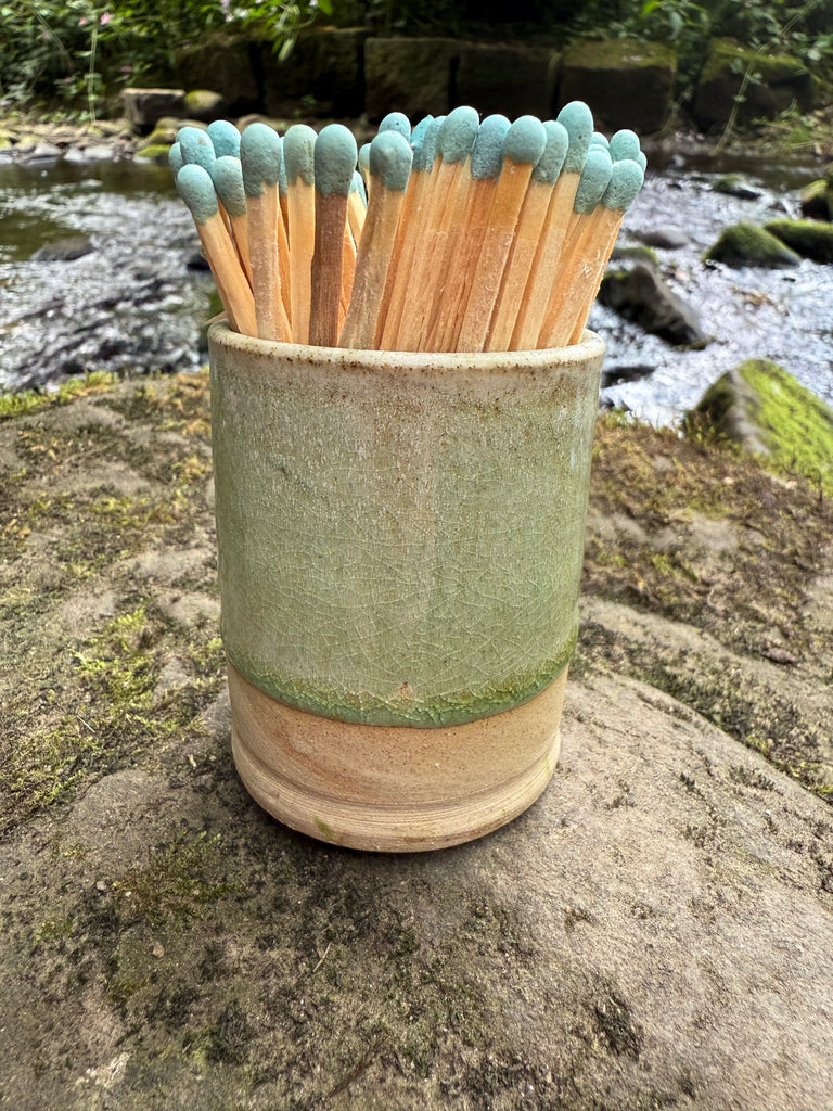 Medium Green Celadon Handmade Match Striker Pot – Unique Ceramic Match Holder | Manchester Candles