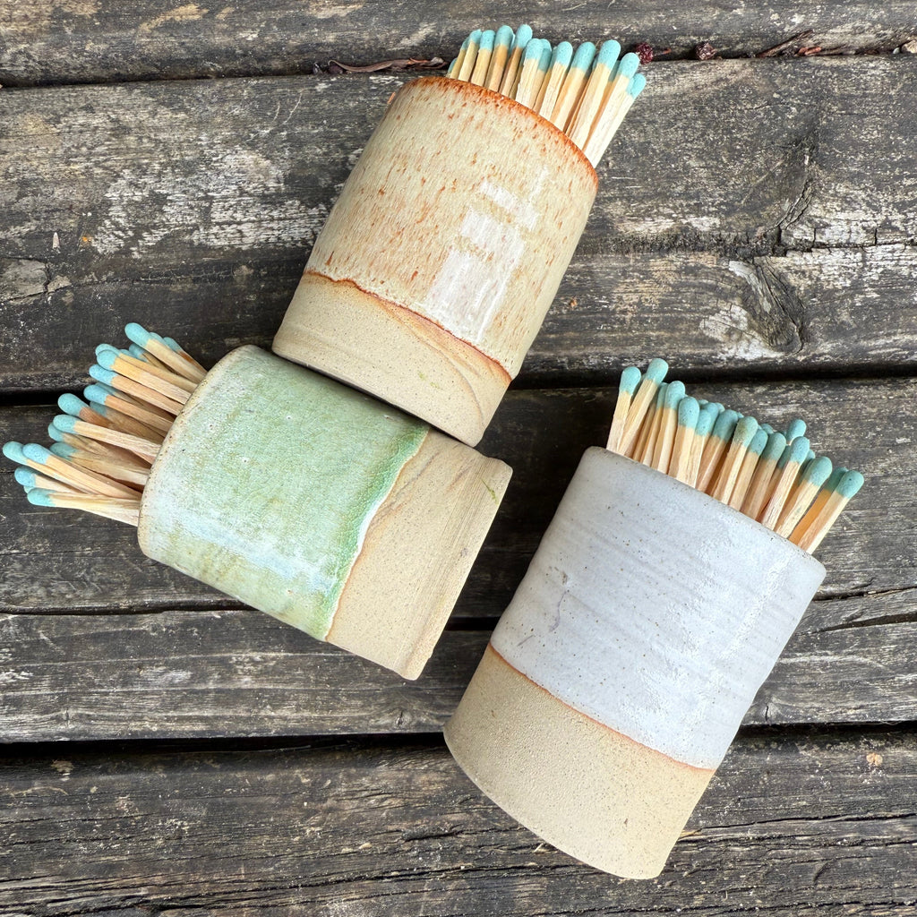 Medium Green Celadon Handmade Match Striker Pot – Unique Ceramic Match Holder | Manchester Candles