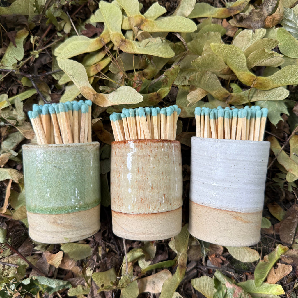 Medium Green Celadon Handmade Match Striker Pot – Unique Ceramic Match Holder | Manchester Candles
